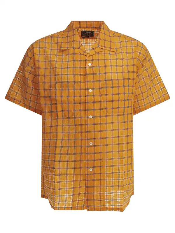 Open Collar Nylon Airy Plaid Shirts Orange - Beams Plus