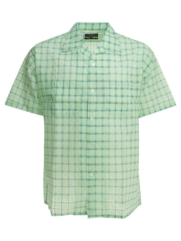 Open Collar Nylon Airy Plaid Shirts Green - Beams Plus