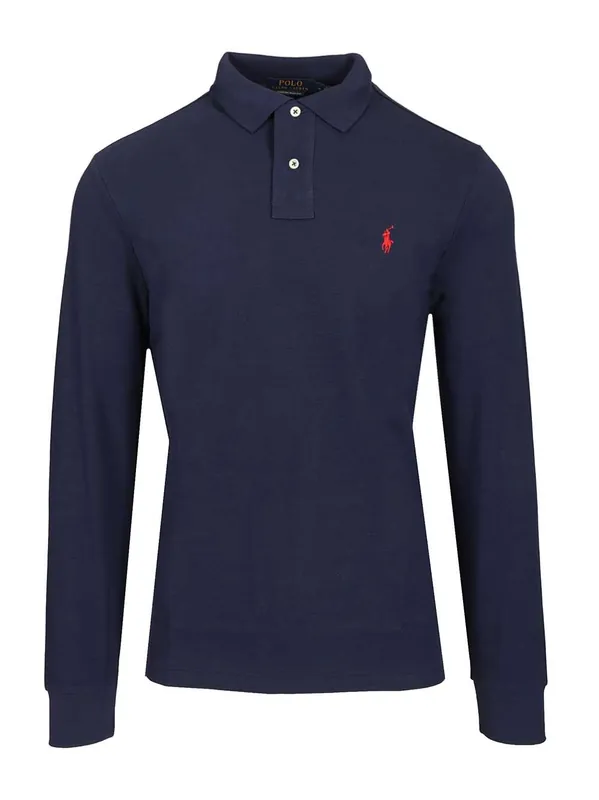 Long-Sleeved Polo Shirt Blue