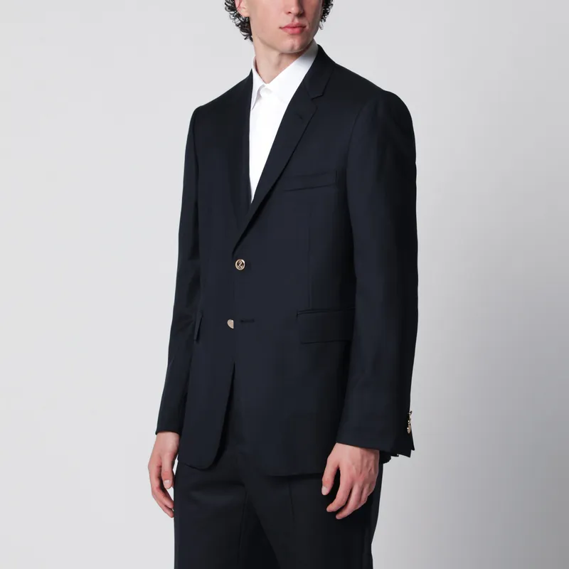 Single-Breasted Navy Blue Wool Jacket