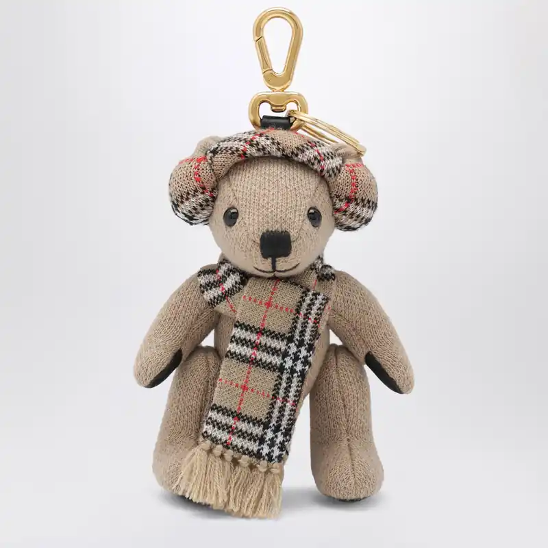 Thomas Teddy Bear Charm In Wool And Cashmere, Sand - Burberry