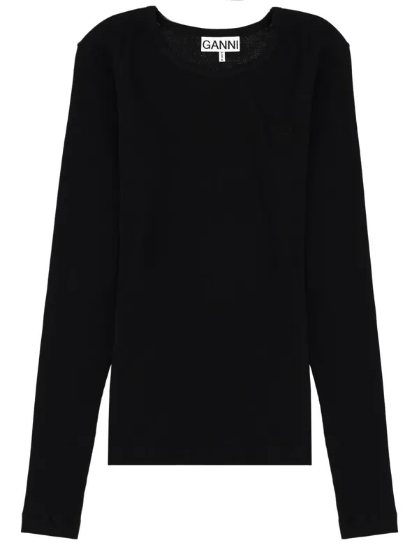 Long Sleeve Top With Logo - Ganni