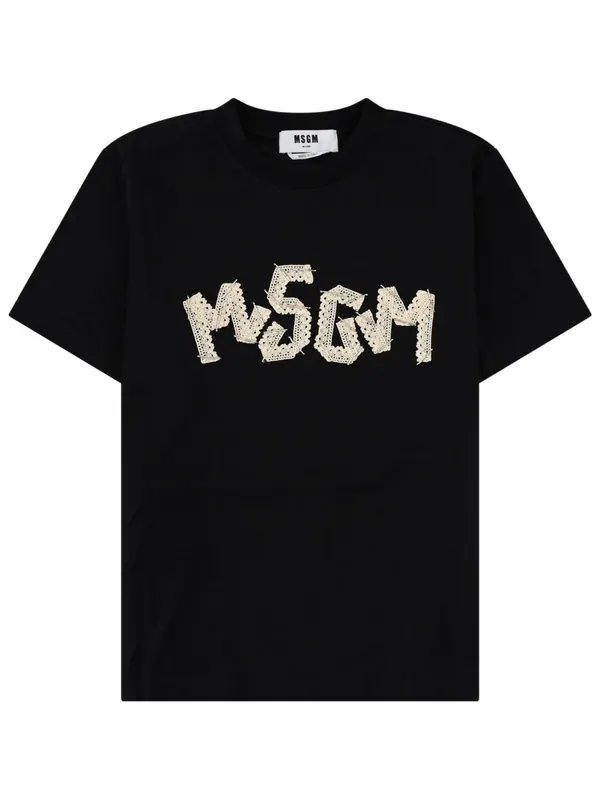 T-Shirt Con Logo Ricamato In Pizzo