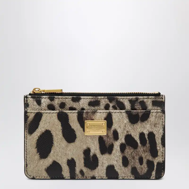 Leopard-Print Dauphine Leather Card Holder With Zip