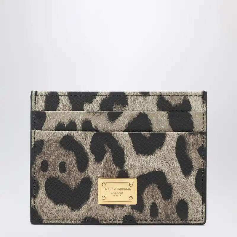 Card Holder In Leopard-Print Dauphine Leather With Logo Plaque