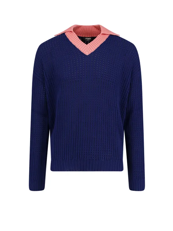 Cotton Sweater With Contrasting Collar - Fendi
