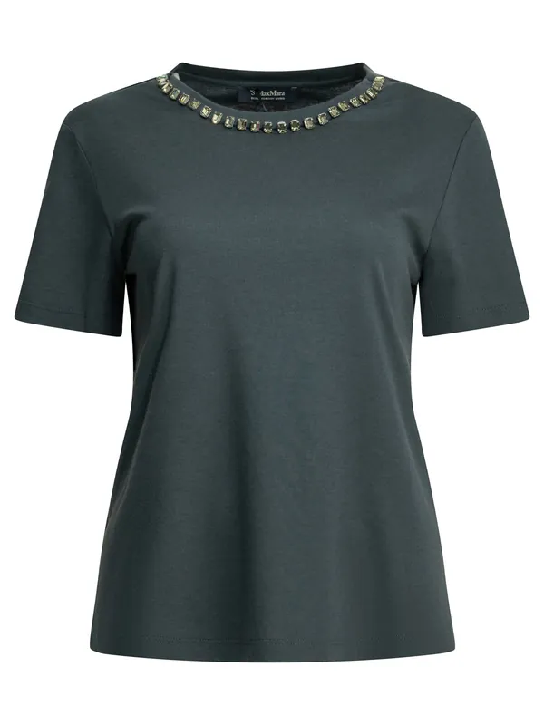 Crew-Neck T-Shirt With Jewel Embroidery T-Shirts Blue