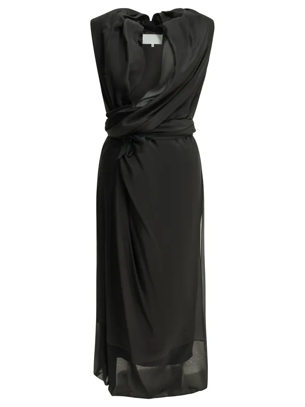 Draped Silk Midi Dress Dresses Black - Maison Margiela