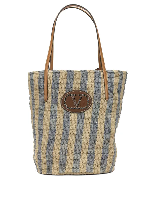 Vlogo Raffia Medium Shoulder Bag Shoulder Bags Beige - Valentino Garavani