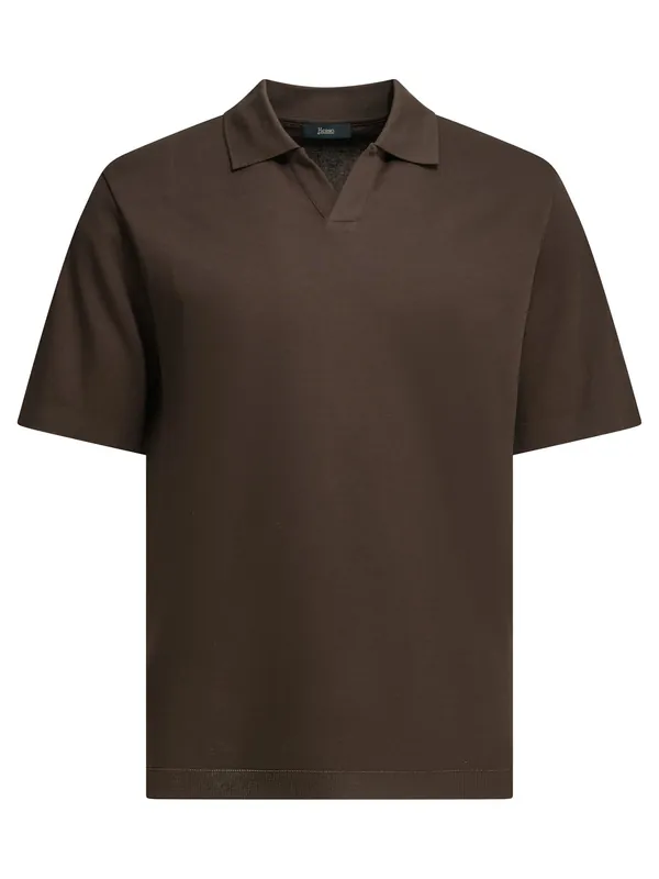 Polo Shirt Without Buttons Polo Shirts Brown - Herno