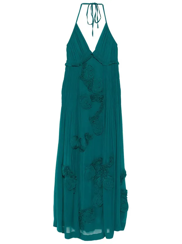 Drina Viscose Long Dress With Floral AppliquÉS - Dries Van Noten