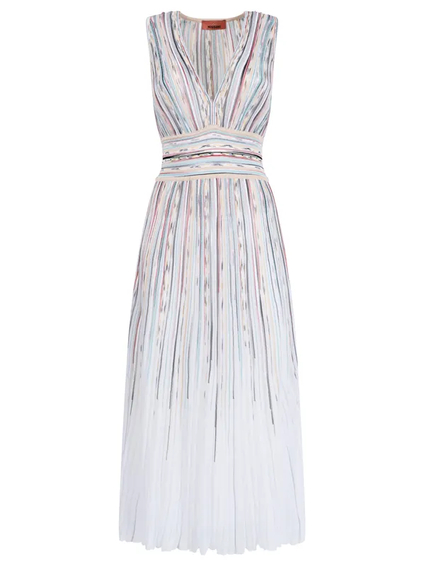 Zig-Zag Motif V-Neck Sleeveless Long Dress