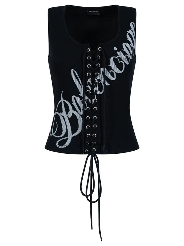 Lace-Up Ribbed Tank Top