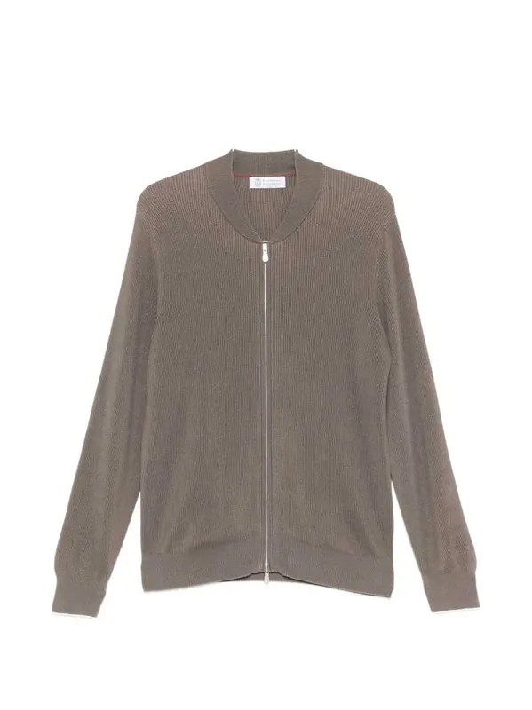 Ribbed Cardigan With Zip Closure - Brunello Cucinelli