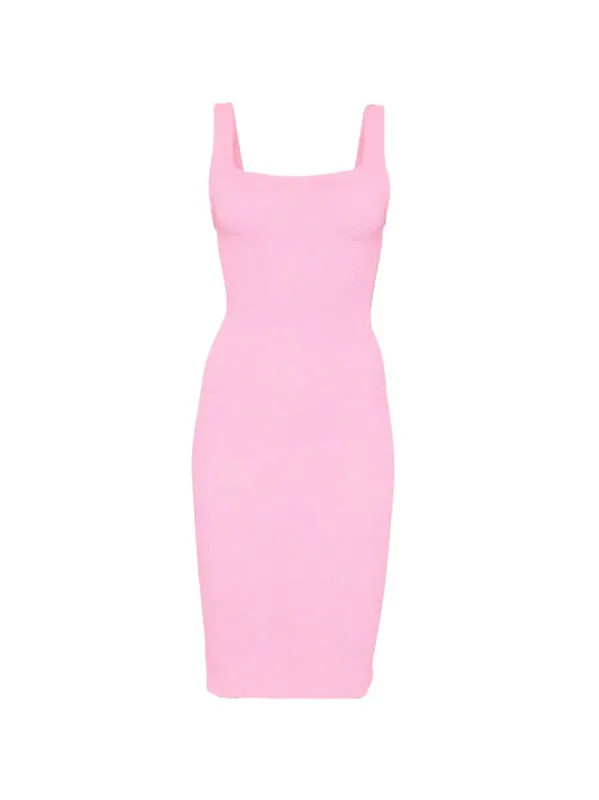 Fitted Midi Dress With Square Neckline And Texture - Hunza G