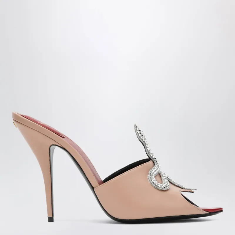Powder Pink Slide Sandal Coeur Vipère In Kidskin - Valentino Garavani