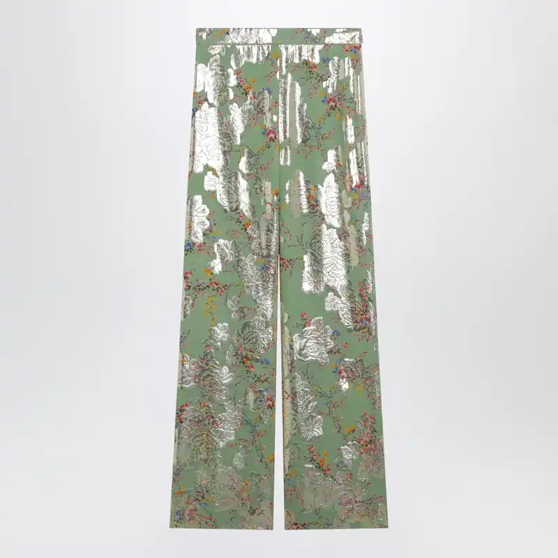 Silk Trousers With All-Over Print In Green