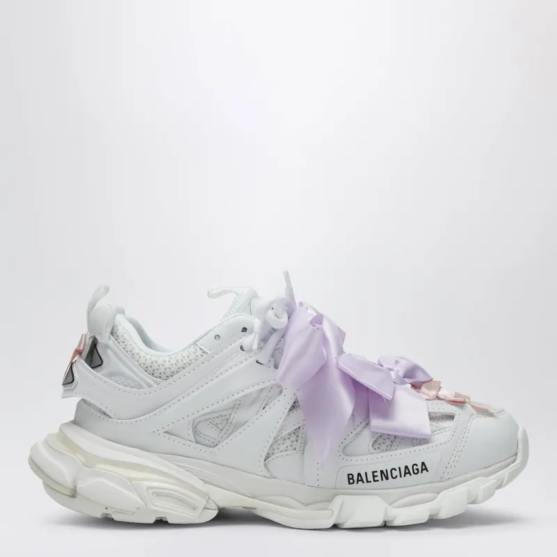 Track Bow Sneakers In Mixed Materials, White And Pink - Balenciaga