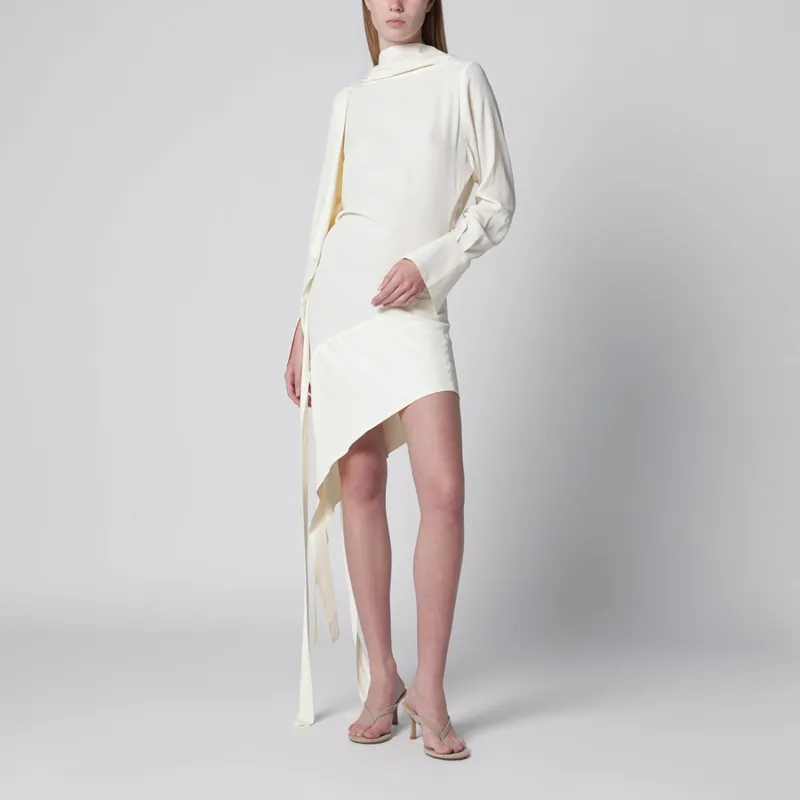 White Asymmetric Silk-Blend Dress