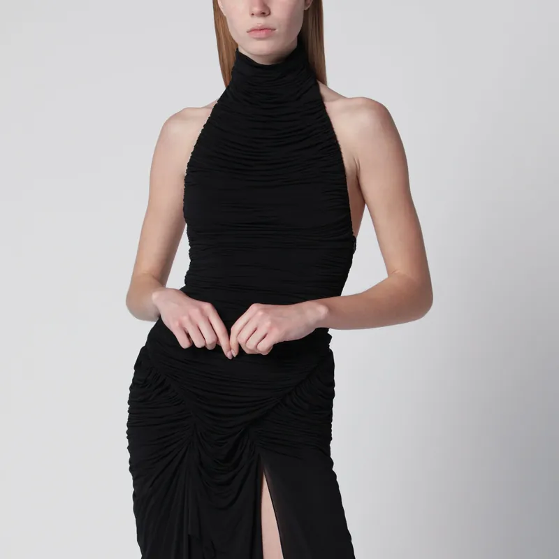 Black Draped Viscose-Blend Bodysuit