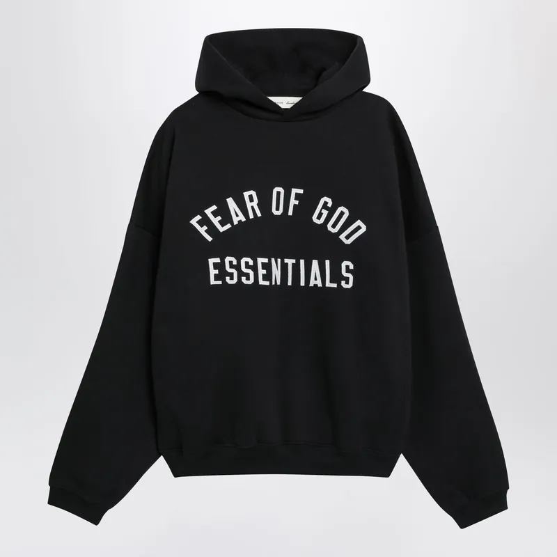 Black Cotton Fleece Hoodie With Logo Embroidery - Fear Of God Essentials