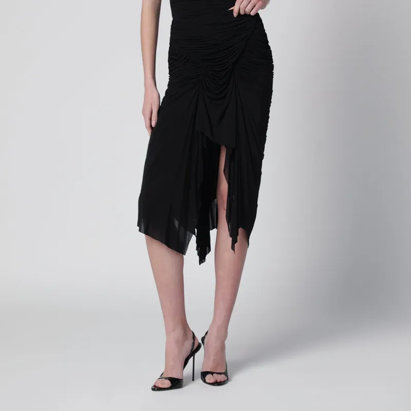 Black Draped Skirt With Front Slit - Francesco Murano