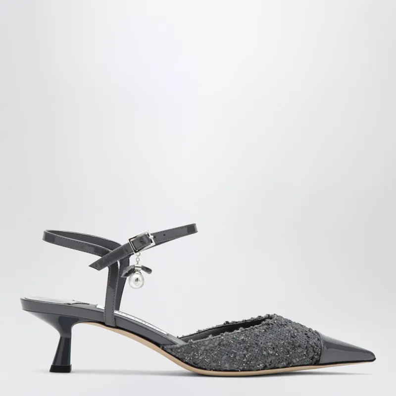 Aren Graphite Leather And Fabric Slingbacks - Jimmy Choo