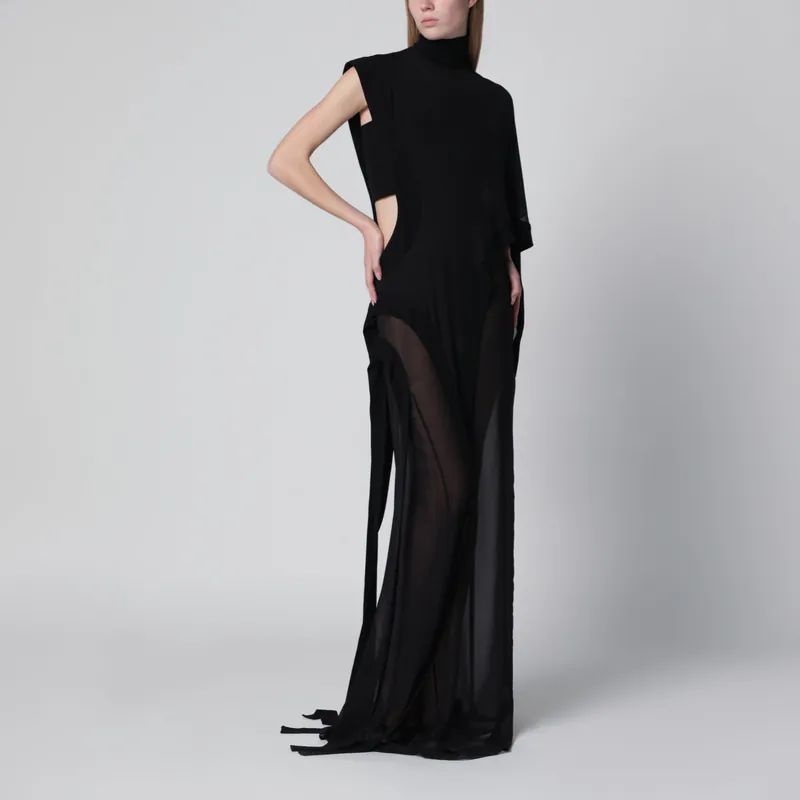 Long Black One-Shoulder Silk Dress