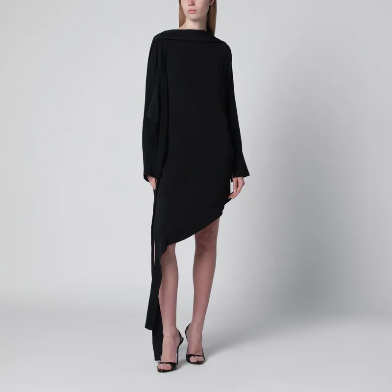 Black Asymmetric Silk-Blend Dress