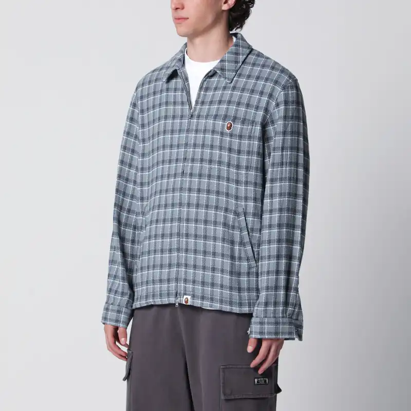 Zip-Up Shirt With Check Pattern In Cotton