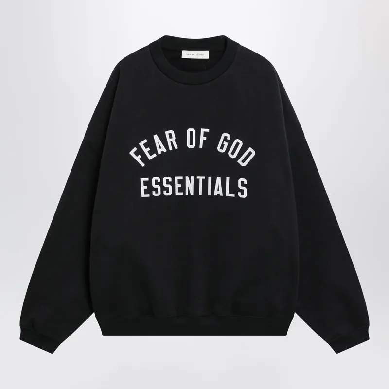 Black Cotton Fleece Sweatshirt With Logo Embroidery - Fear Of God Essentials
