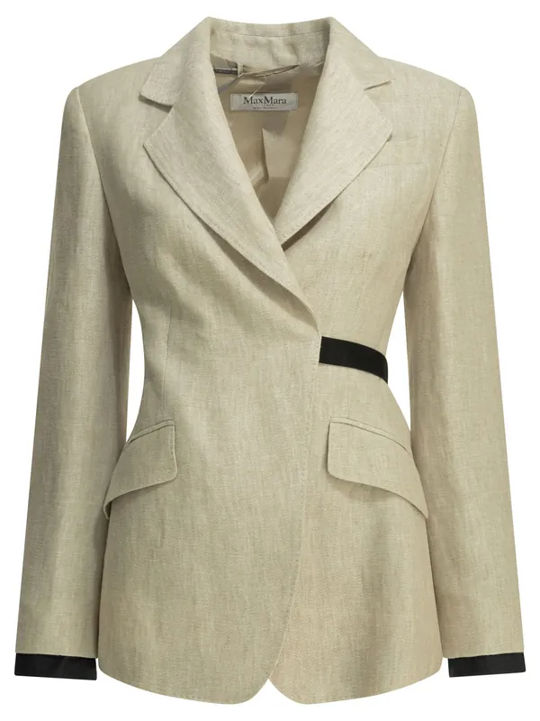 Linen Double-Breasted Blazer Jackets And Coats Beige