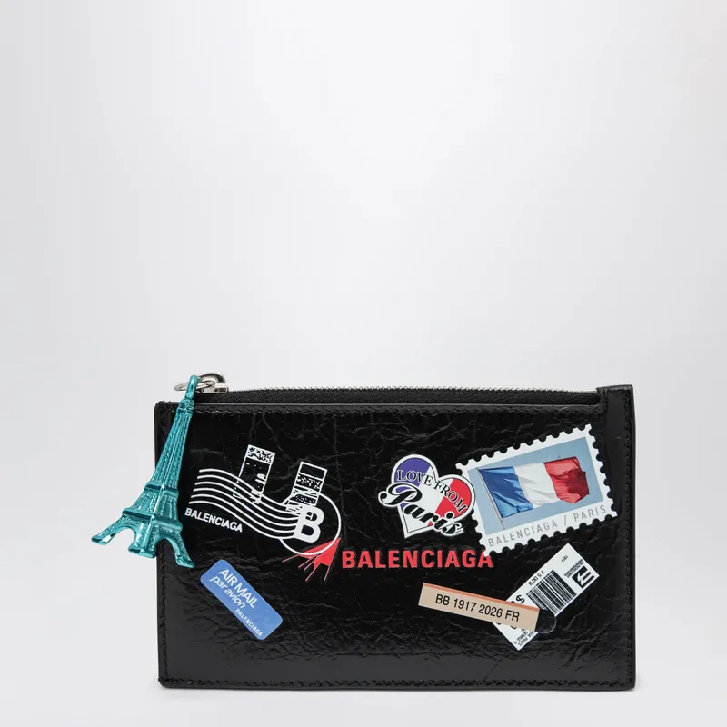 Cash Black Leather Coin Purse With Card Holder - Balenciaga