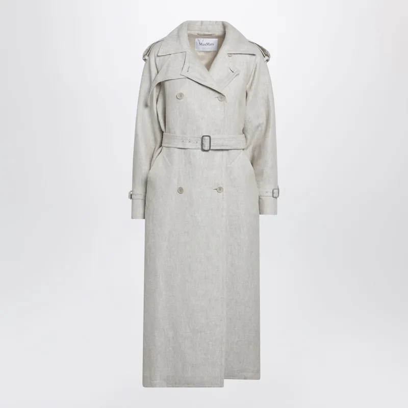 Sand-Coloured Double-Breasted Duster Coat In Linen Drill