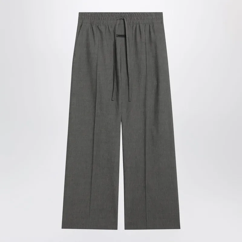 Grey Wide-Leg Trousers In Wool Blend
