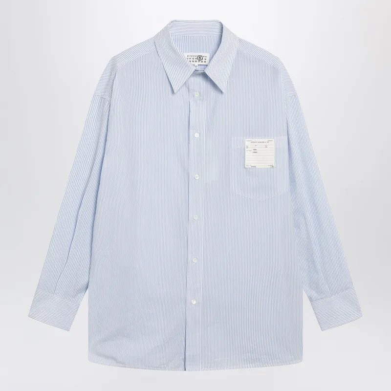 White/Light Blue Striped Cotton Shirt - MM6 Maison Margiela