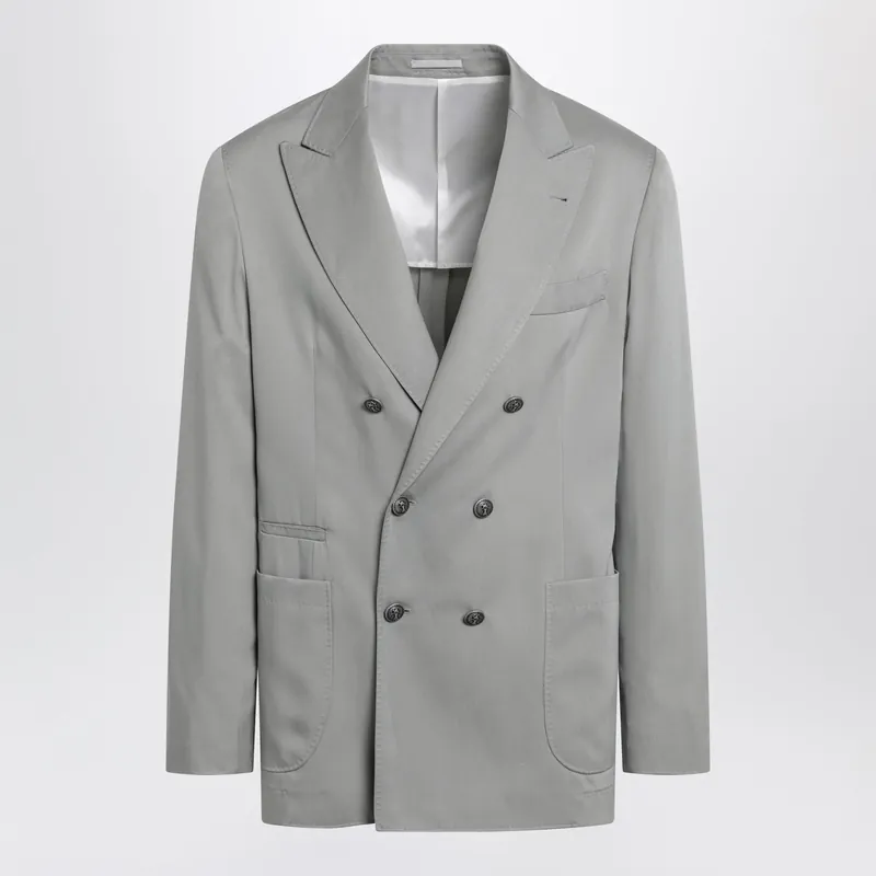 Double-Breasted Silk Blazer In Khaki