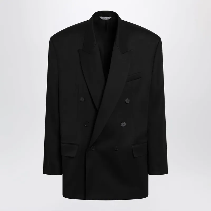 Double-Breasted Oversized Wool Blazer In Black