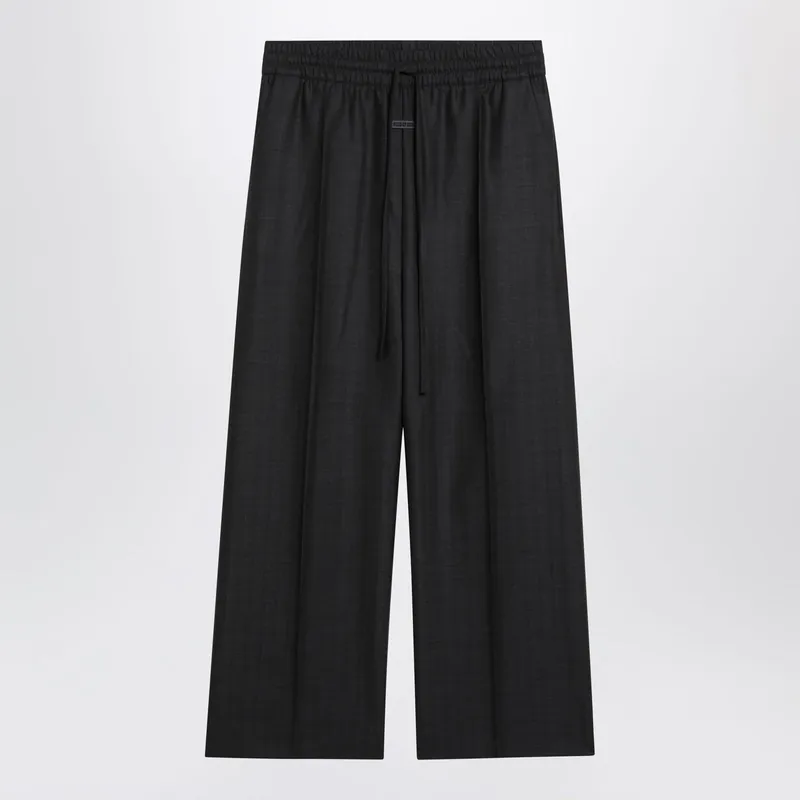 Dark Grey Wide-Leg Wool Trousers