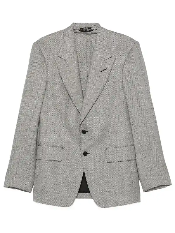 Herringbone-Pattern Wool Blend Blazer
