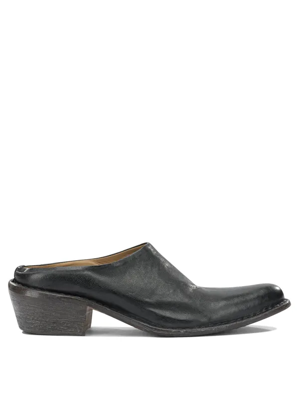 40mm Leather Sabot Heeled Shoes Black - Moma