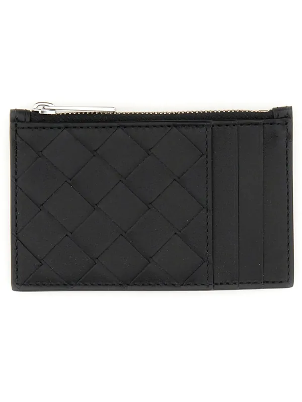 Woven Card Holder With Zipper - Bottega Veneta