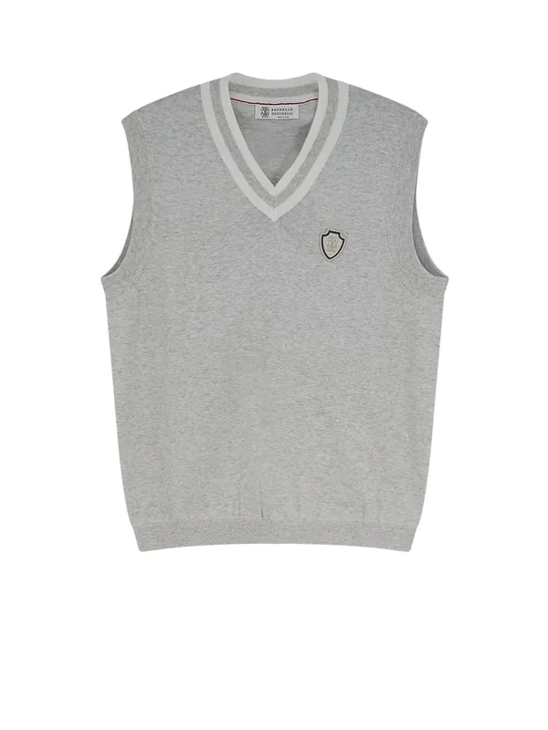 Cotton Vest With Front Logo Patch - Brunello Cucinelli