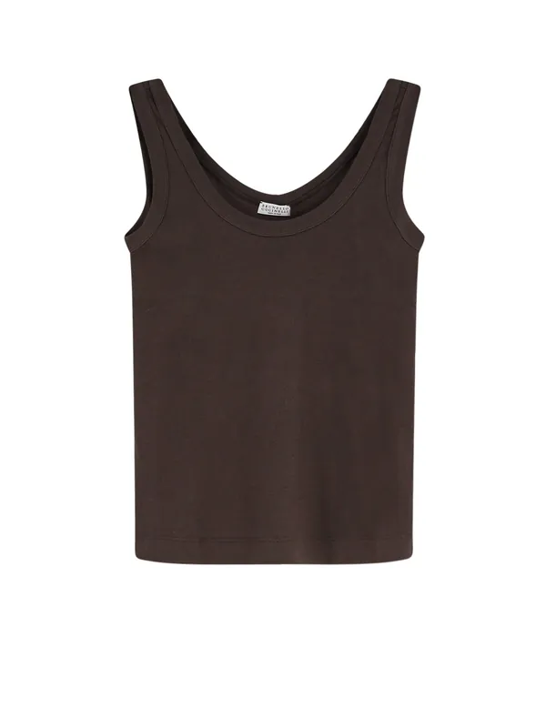 Cotton Blend Tank Top With Back Monili Detail - Brunello Cucinelli