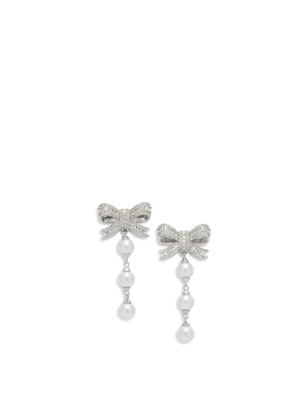 Dangling Earrings With Pearls And Crystals Jewels Silver - Self-Portrait