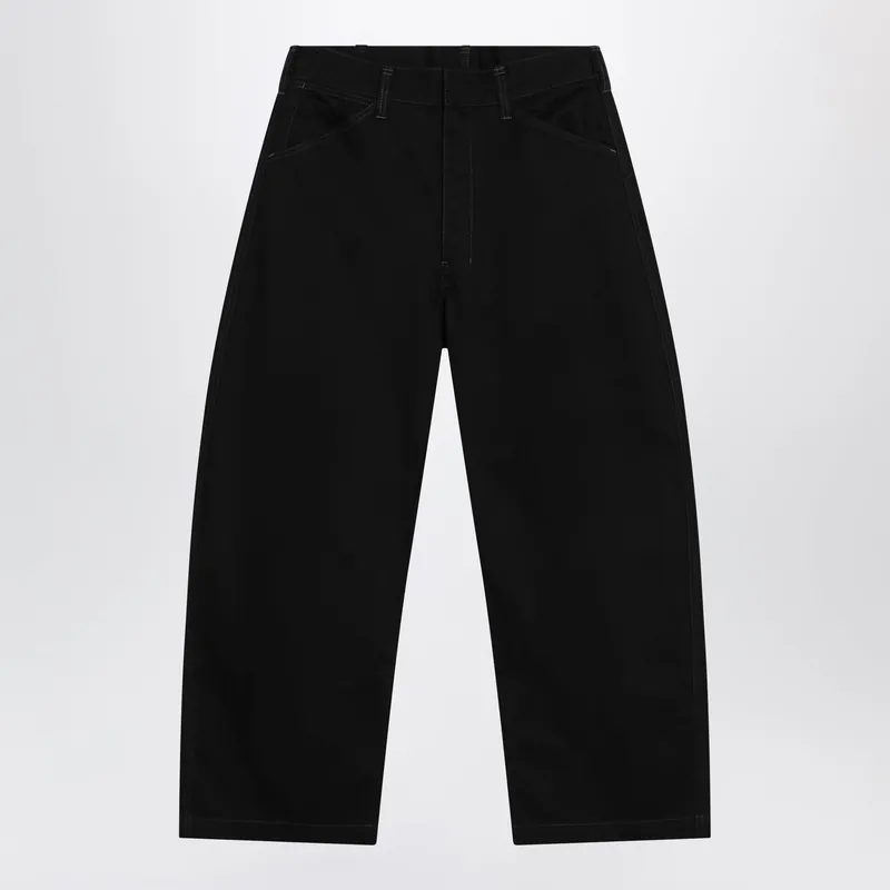 Black Wide-Leg Cotton Trousers