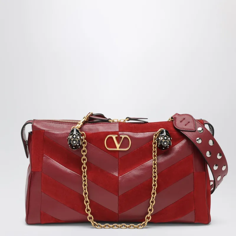 Medium Panthea Shoulder Bag In Suede And Nappa Leather With Chevron Pattern - Valentino Garavani