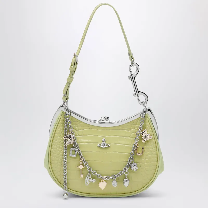 Charm Bag In Lime Croc-Effect Patent Leather