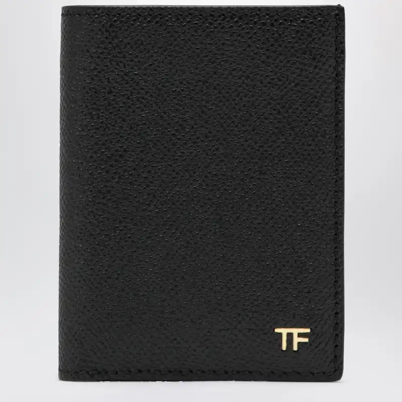 Grained Leather Card Holder With Logo In Black - Tom Ford