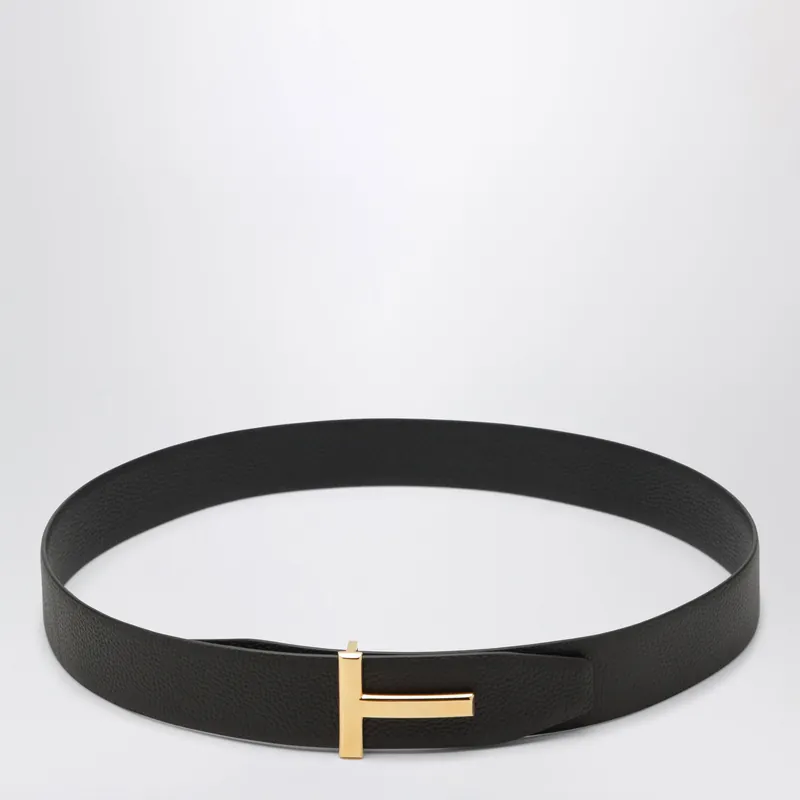 Reversible T-Icon Grained Leather Belt In Brown And Black